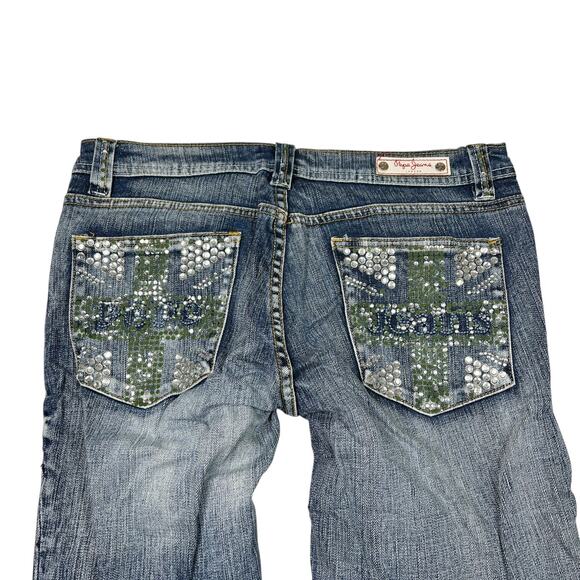 Pepe Jeans VTG Y2K Low Rise Cuffed Capri Jeans Bling Rhinestones Womens 30 - Picture 3 of 7